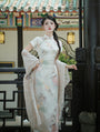 Graceful Floral Print Ivory Modified Cheongsam Maxi Dress