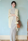 Vintage Striped Sleeveless Cheongsam Dress