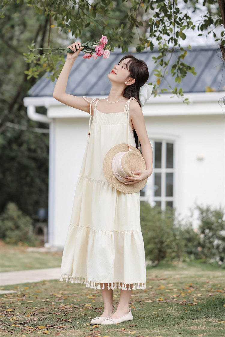 Tassel-Trimmed Tiered Spaghetti Strap Sundress - Masion Chérie