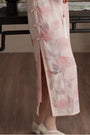 Blush Pink Rose Print Jacquard Cheongsam Dress