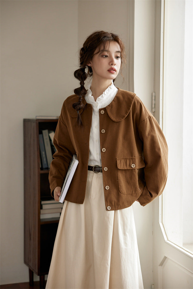 Peter Pan Collar Buttoned Jacket