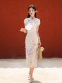 Ivory Blue Trim Tencel Floral Cheongsam Dress