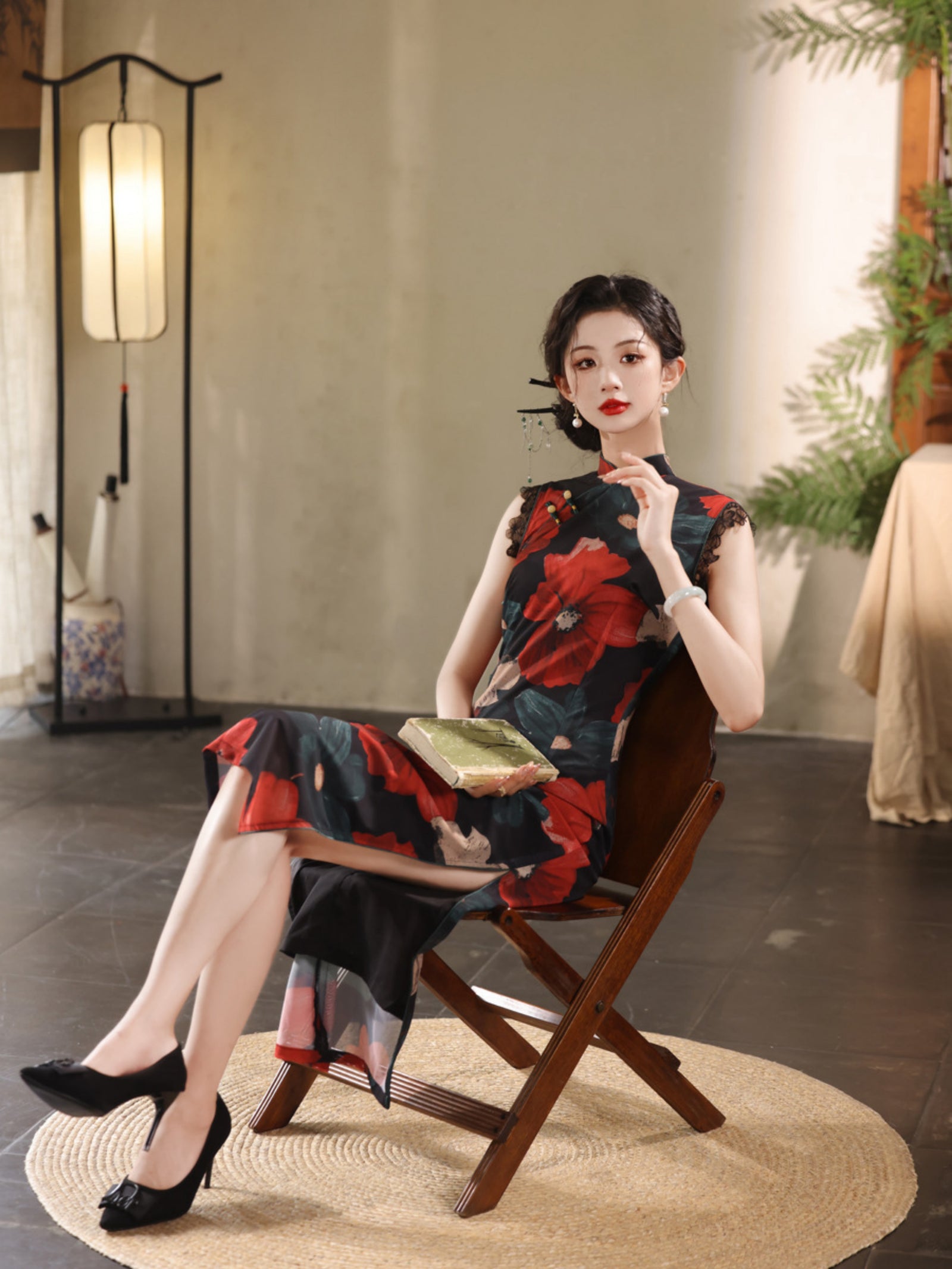 Bold Red Floral Cheongsam Dress