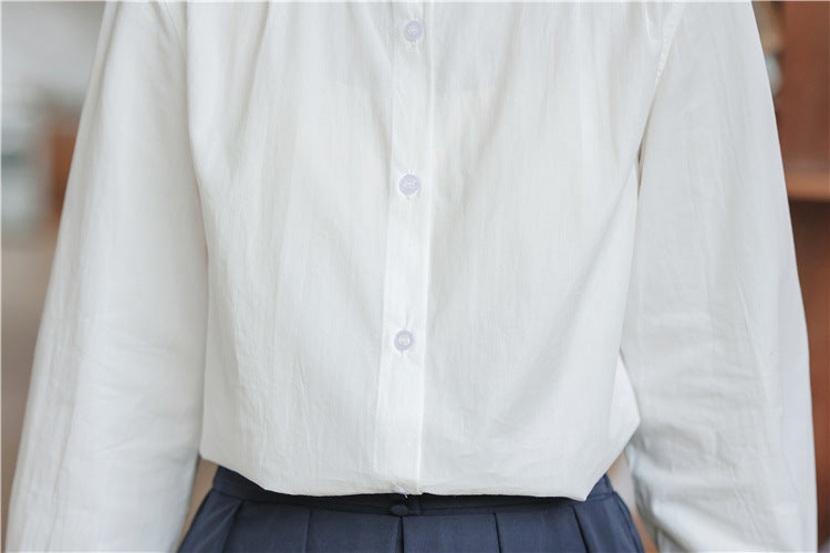 Charming White Ruffled Collar Button-Down Blouse