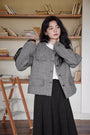 Classic Gray Tweed Knit Round Neck Jacket