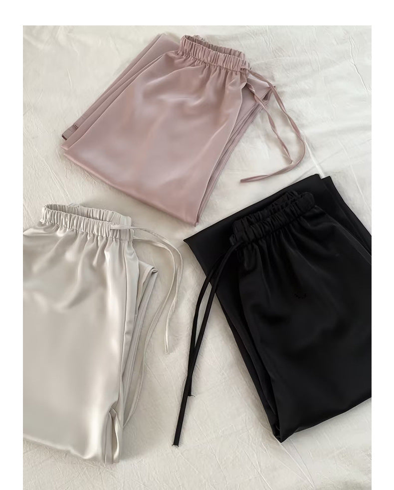 Straight-Leg Full-Length Pants in Satin - Masion Chérie