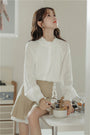 Elegant White Ruffled Buttoned Front Blouse