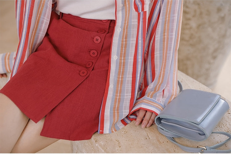 Vibrant Striped Button-Up Long Sleeve Blouse - Masion Chérie