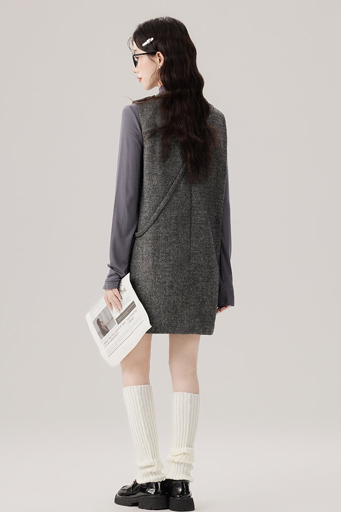 Base Layer Turtleneck and Chic Gray Vest Dress Set