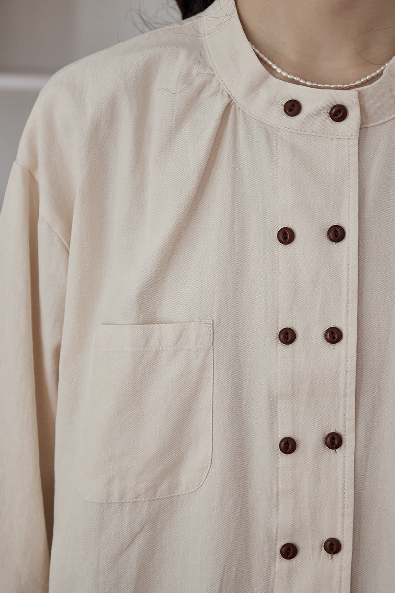 Classic Ivory Double-Breasted Button Front Blouse