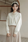 Elegant Ruffled Collar Ribbon-Tie Loose Fit Blouse