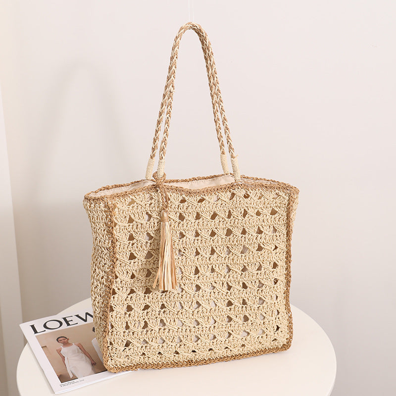 Square Tassel Hollow Handmade Straw Woven Bag - Masion Chérie