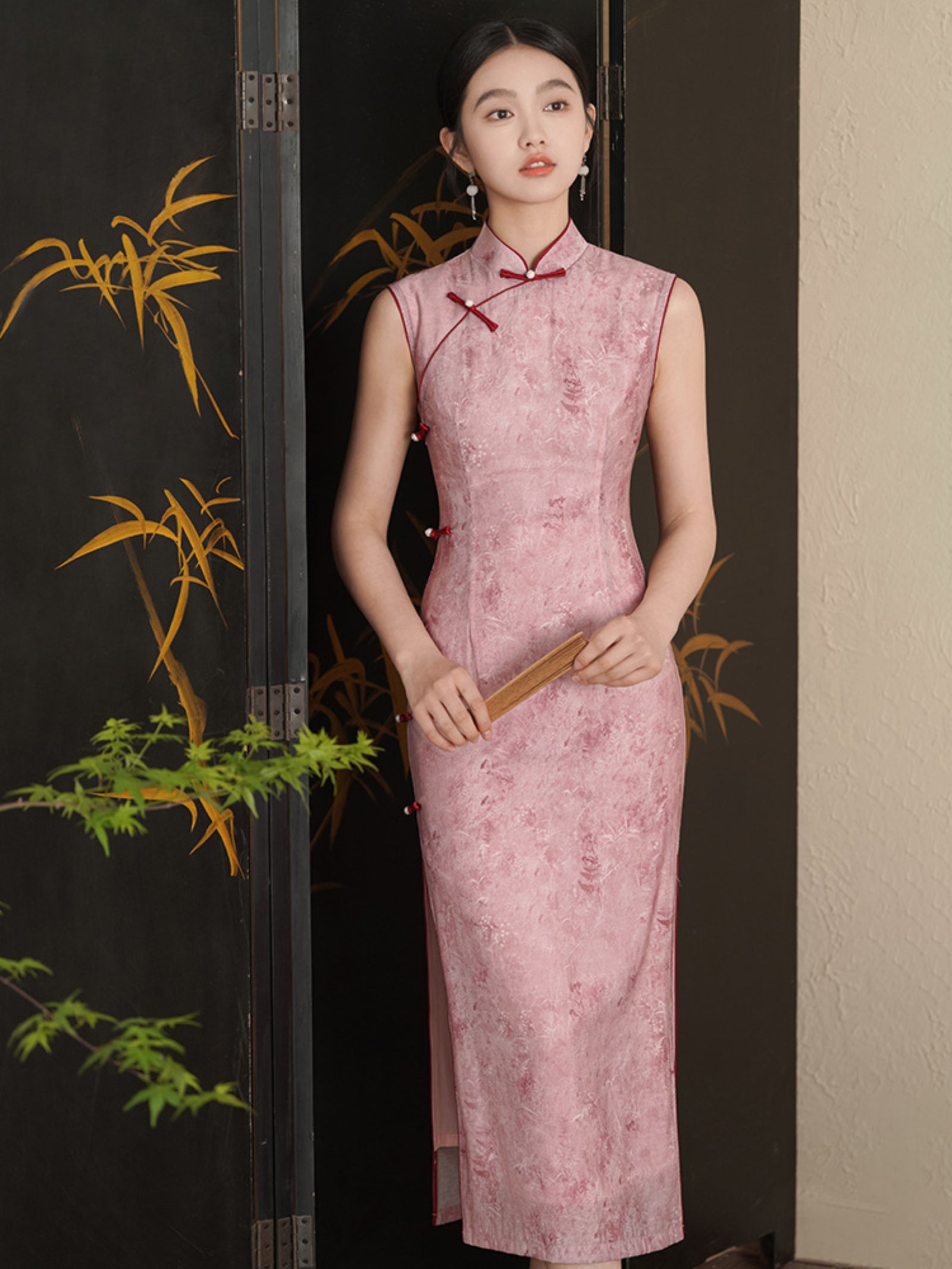 Rose Pink Silk-Blend Tencel Cheongsam Dress