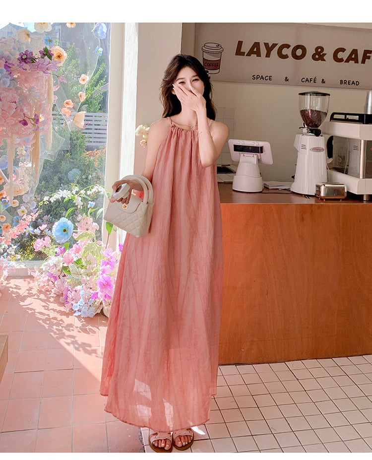 Blush Pink Summer Halter Maxi Dress - Masion Chérie