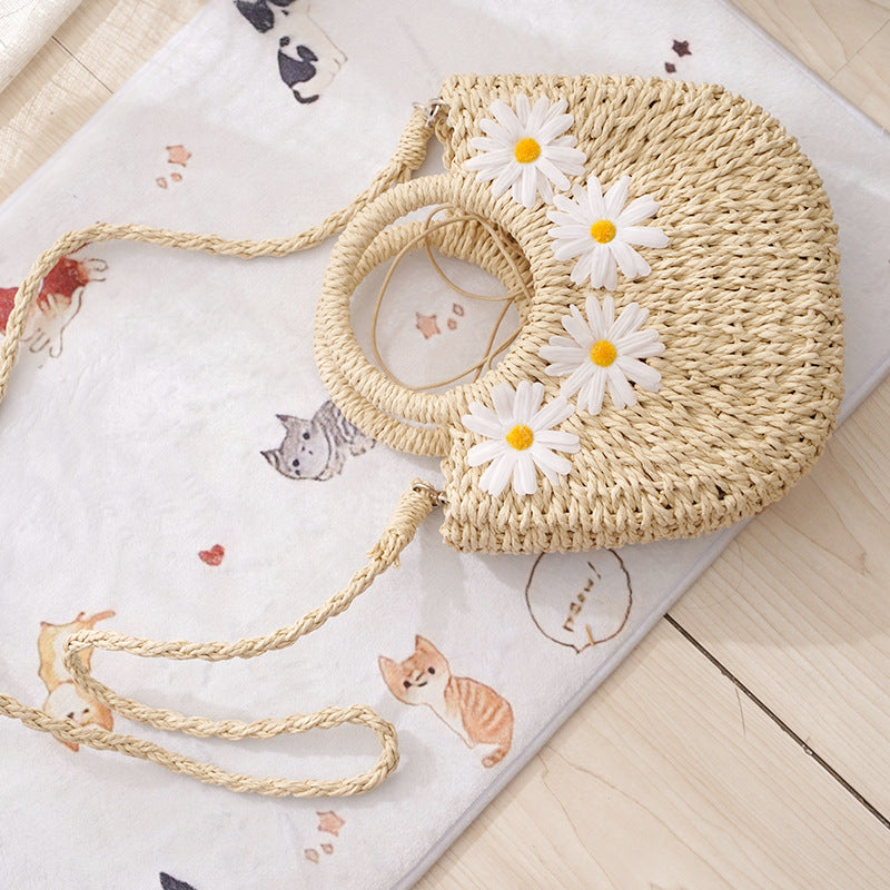 Little Daisy Moon-Shaped Woven Tote Bag - Masion Chérie