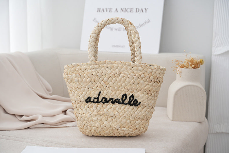 Cute Panda Beige Versatile Everyday Straw Tote Bag - Masion Chérie