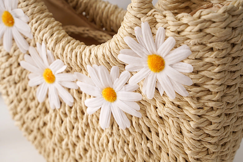 Little Daisy Moon-Shaped Woven Tote Bag - Masion Chérie