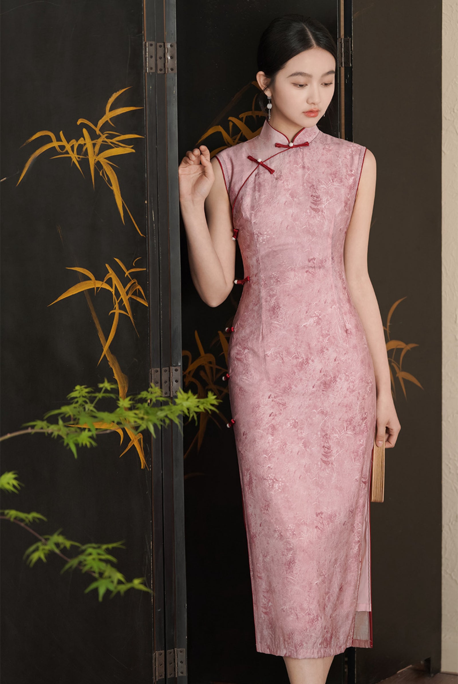 Rose Pink Silk-Blend Tencel Cheongsam Dress