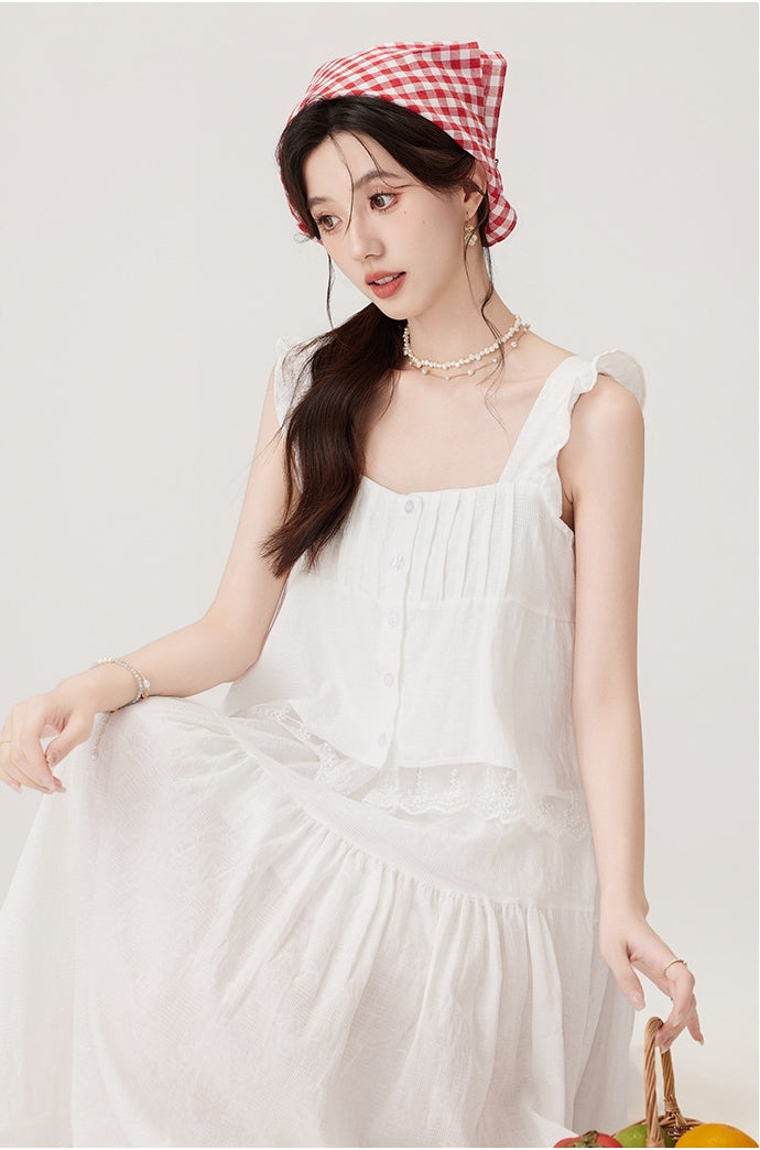 White Ruffled Tiered Midi Skirt Set