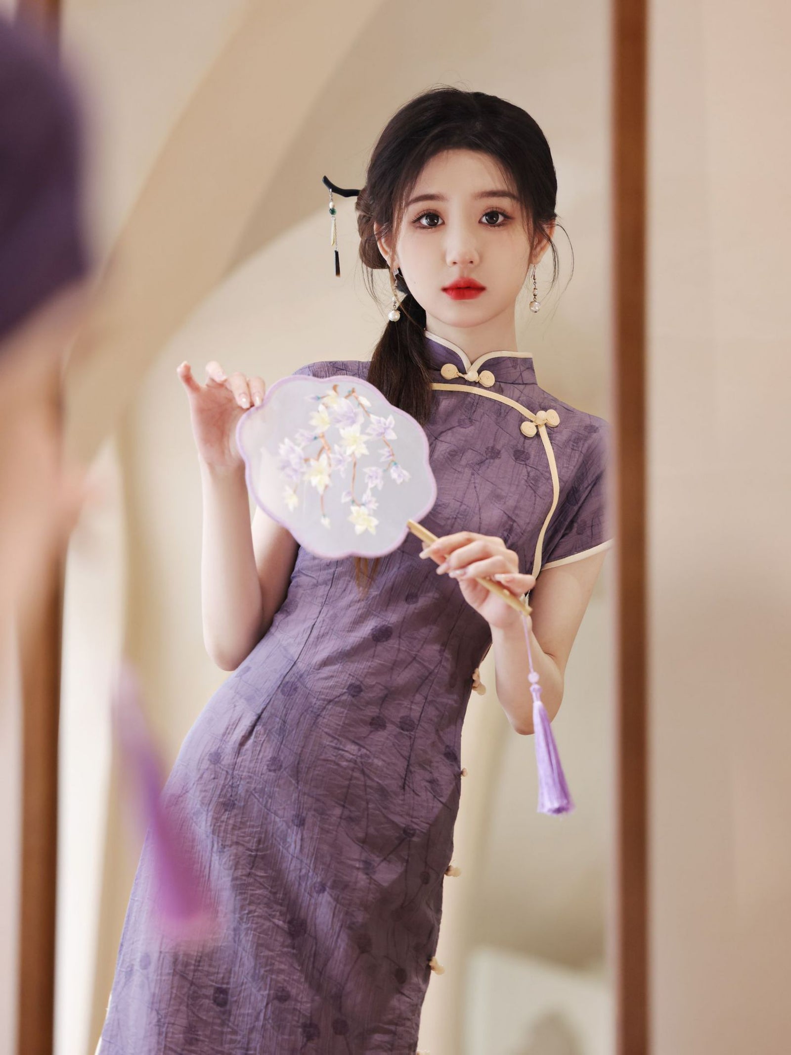 Lavender Tencel Cotton Modified Cheongsam Dress