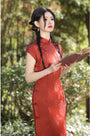 Vintage Burgundy Cap Sleeve Cheongsam Dress - Masion Chérie