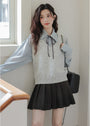 Light Blue Ribbon Tie Button-Up Shirt Grey Knit Vest Set