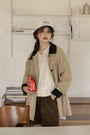 Khaki Two-Tone Contrast Collar Casual Jacket