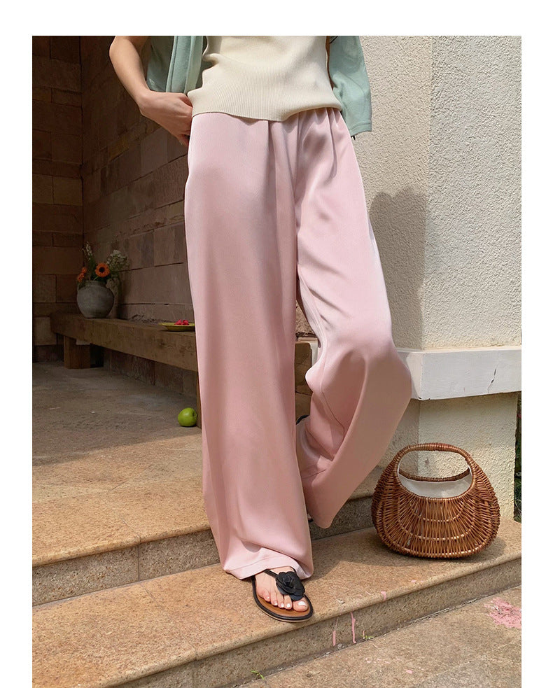 Straight-Leg Full-Length Pants in Satin - Masion Chérie