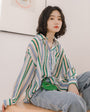 Vibrant Striped Button-Up Long Sleeve Blouse - Masion Chérie