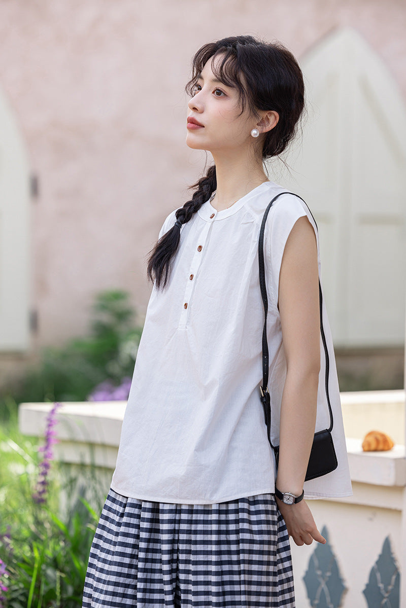 Chic Button-Down Sleeveless Blouse - Masion Chérie