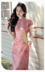 Vintage Pink Watercolor Modified Cheongsam Dress - Masion Chérie