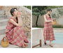 Vintage Red Plaid Ruffle Hem Maxi Dress - Masion Chérie