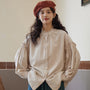 Loose-Fit Cotton-Linen Ruffled Collar Blouse