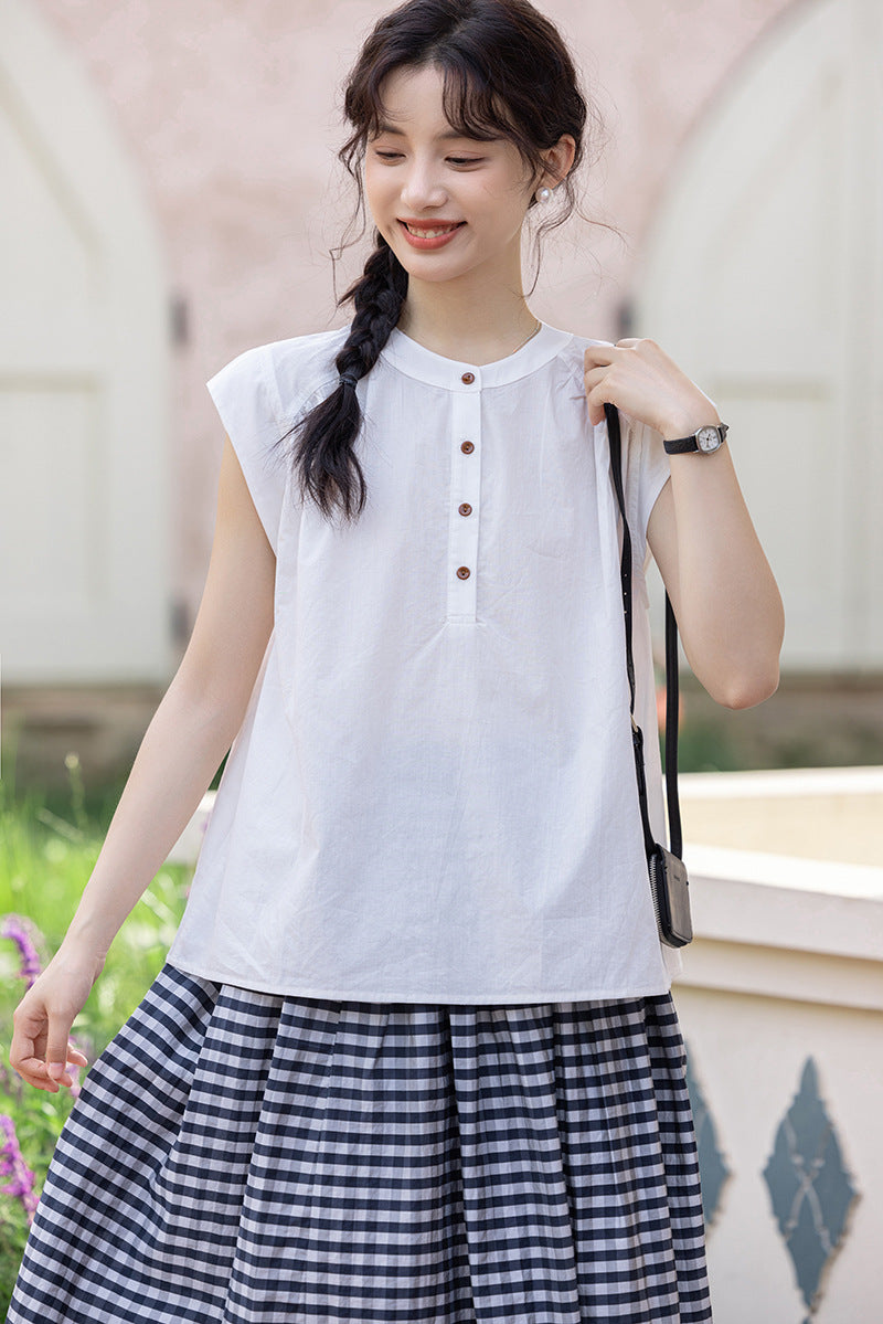 Chic Button-Down Sleeveless Blouse - Masion Chérie