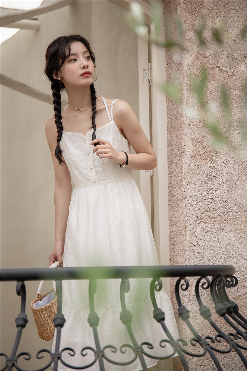 White Button-Down Midi Sundress - Masion Chérie