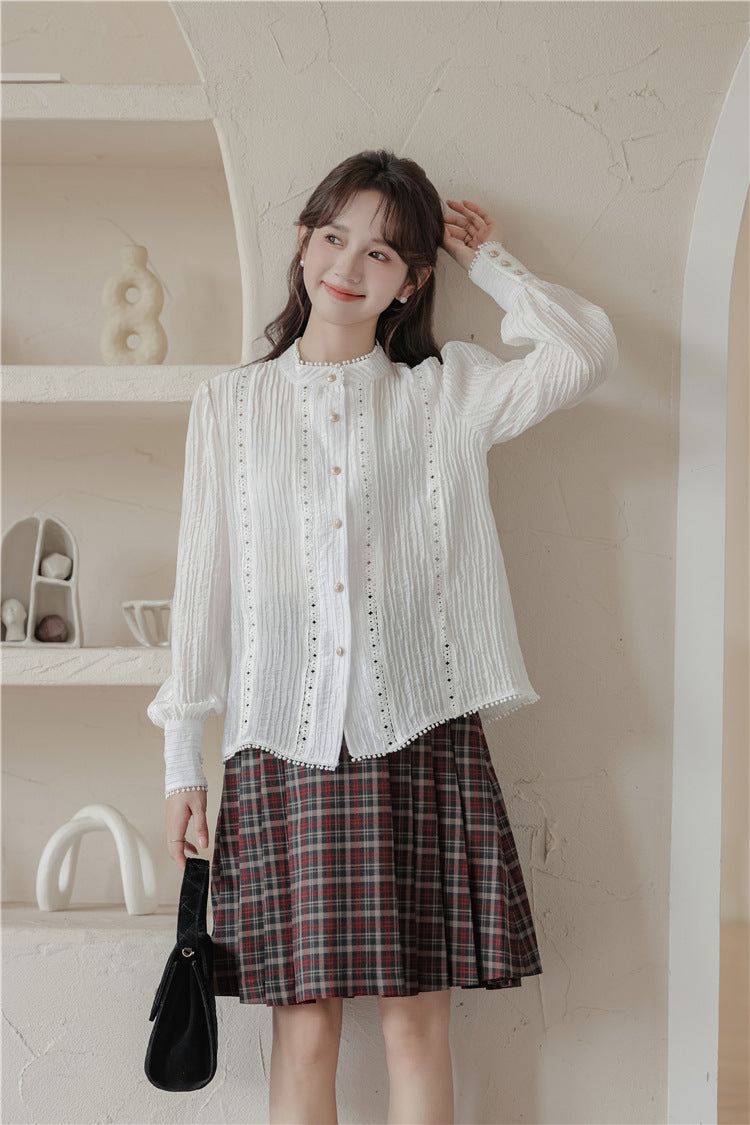 Elegant White Embroidered Pintuck Blouse