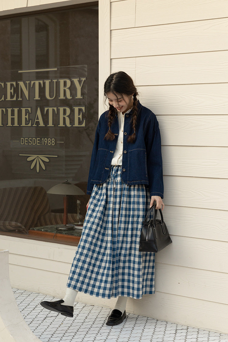 Vintage Blue Gingham Maxi Skirt