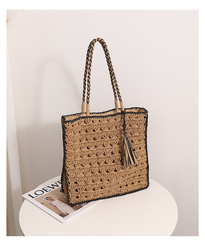 Square Tassel Hollow Handmade Straw Woven Bag - Masion Chérie