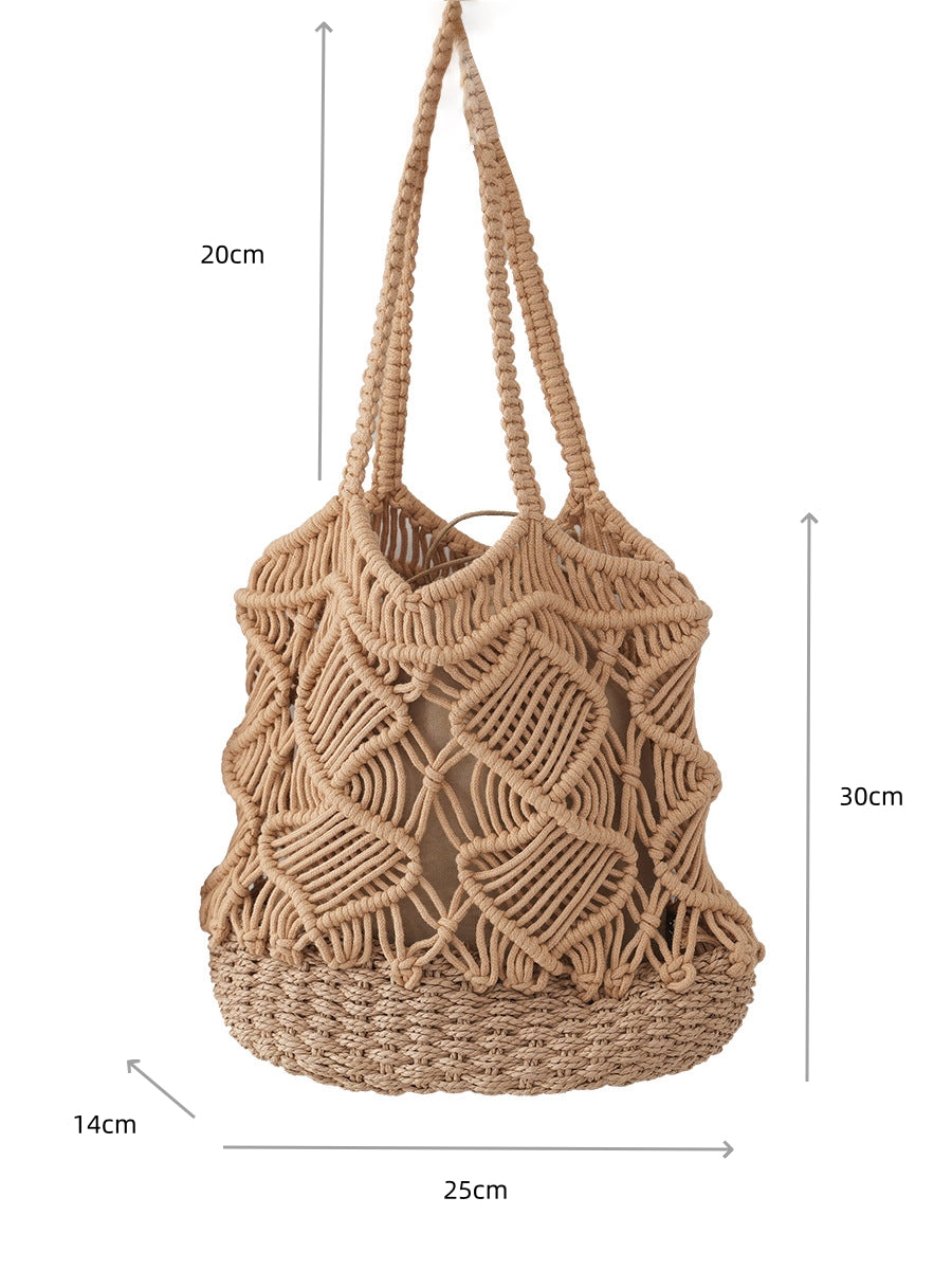 Cotton Rope Paper Woven Colour-Block Hollow Vacation Shoulder Bag - Masion Chérie