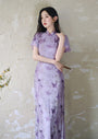 Butterfly Print Violet Cheongsam Dress