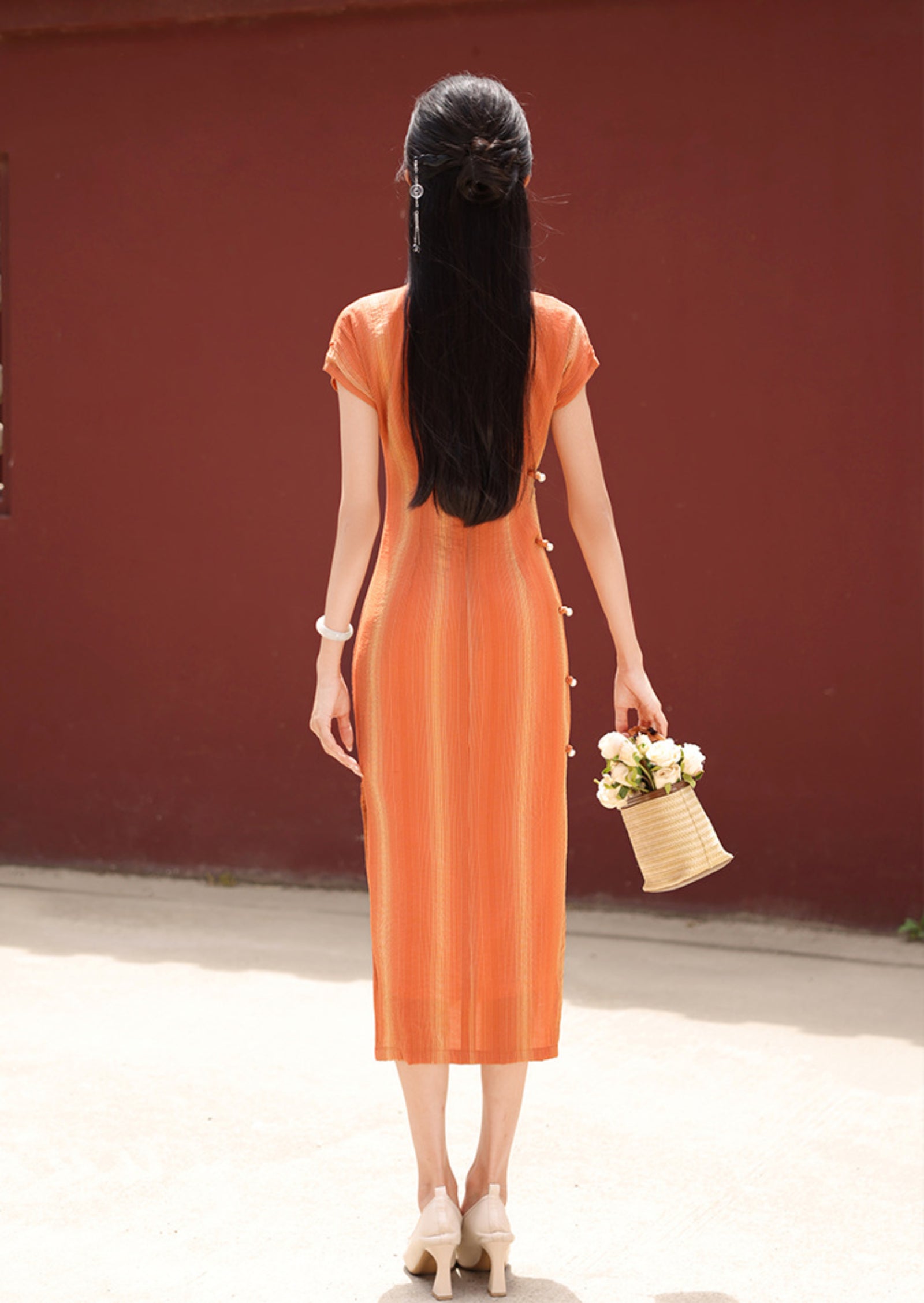 Amber Sunset Tencel Cheongsam Dress