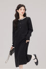 Elegant Embellished Collar Black Knit Cardigan and Skirt Set