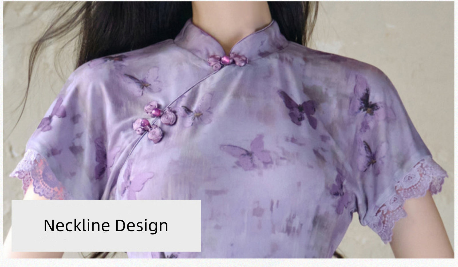 Butterfly Print Violet Cheongsam Dress