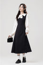 Classic Black Pinafore Layered Look Midi Dress