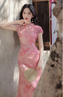 Vintage Pink Watercolor Modified Cheongsam Dress - Masion Chérie