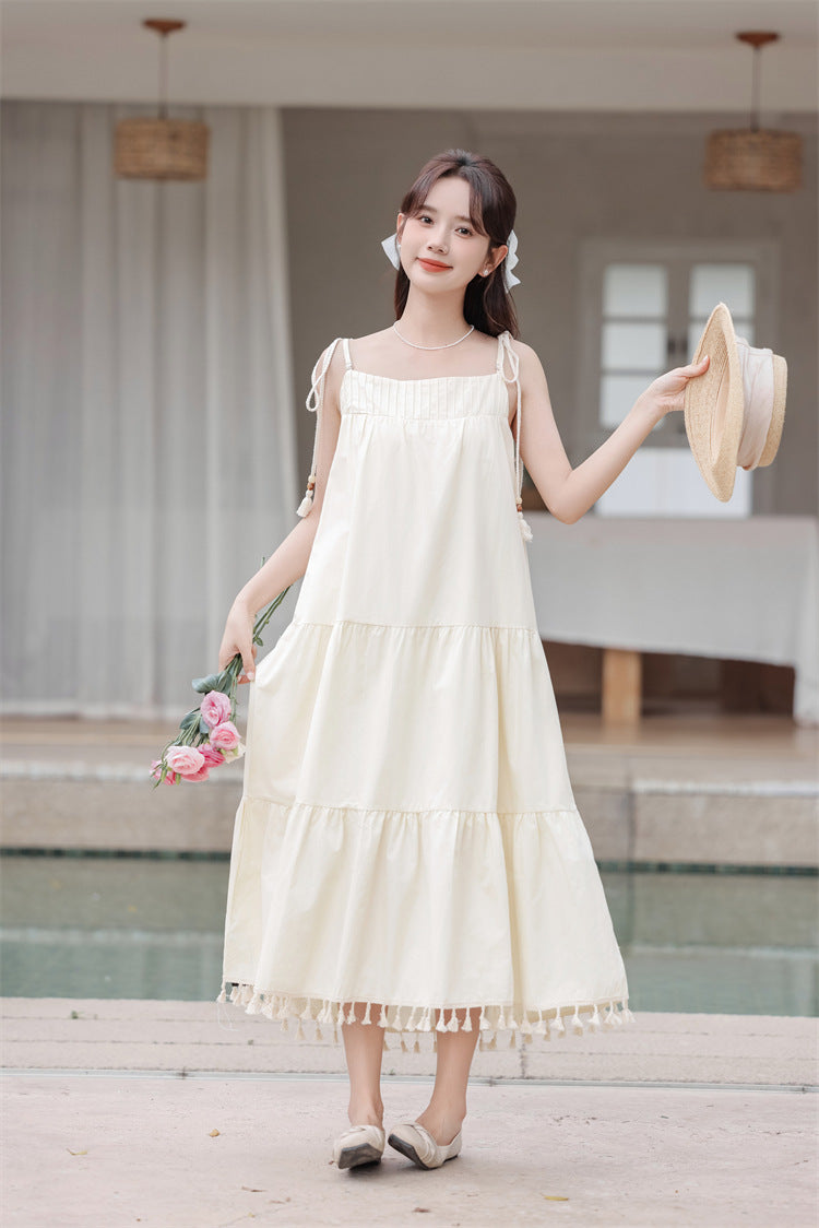 Tassel-Trimmed Tiered Spaghetti Strap Sundress - Masion Chérie