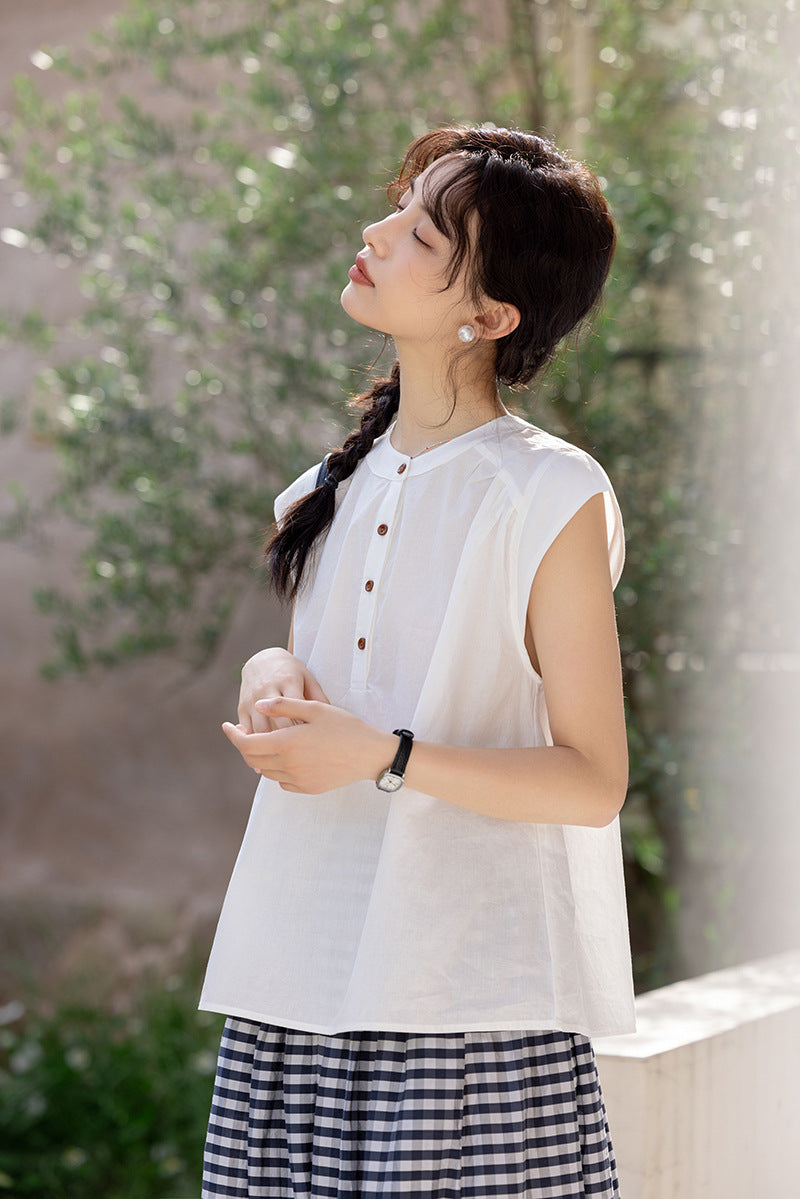 Chic Button-Down Sleeveless Blouse - Masion Chérie