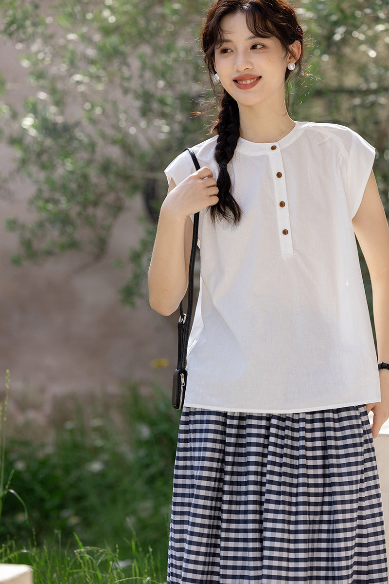 Chic Button-Down Sleeveless Blouse - Masion Chérie