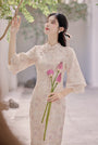 Delicate Pastel Floral Lace Cheongsam Dress