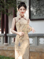 Vintage Ink Wash Tencel Linen Sleeveless Cheongsam Dress